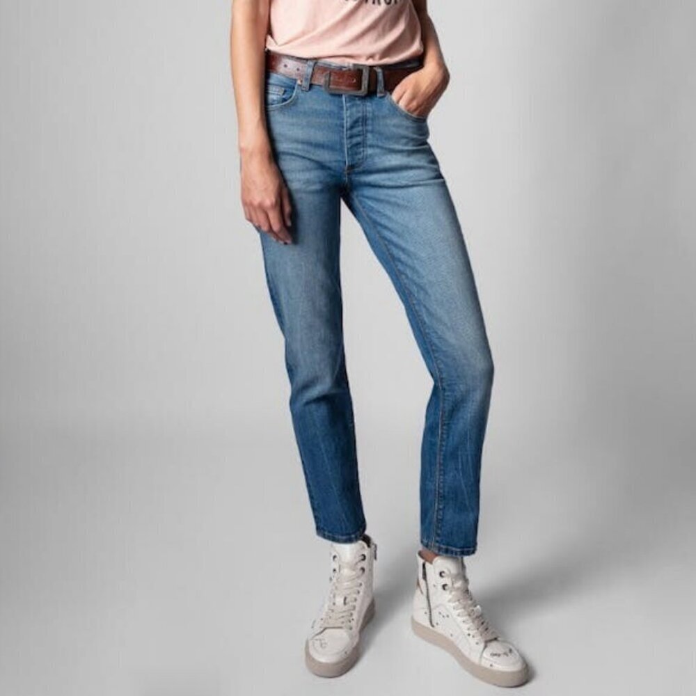 Zadig & Voltaire Mamma Eco Denim Jeans Straight Leg Slim Fit Faded Retro Vintage